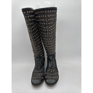 Liberty Black Studded Braided Leather Boots Zip Back Distressed Gray Women's 7